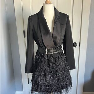 Elegant Black Feathered Midi Dress